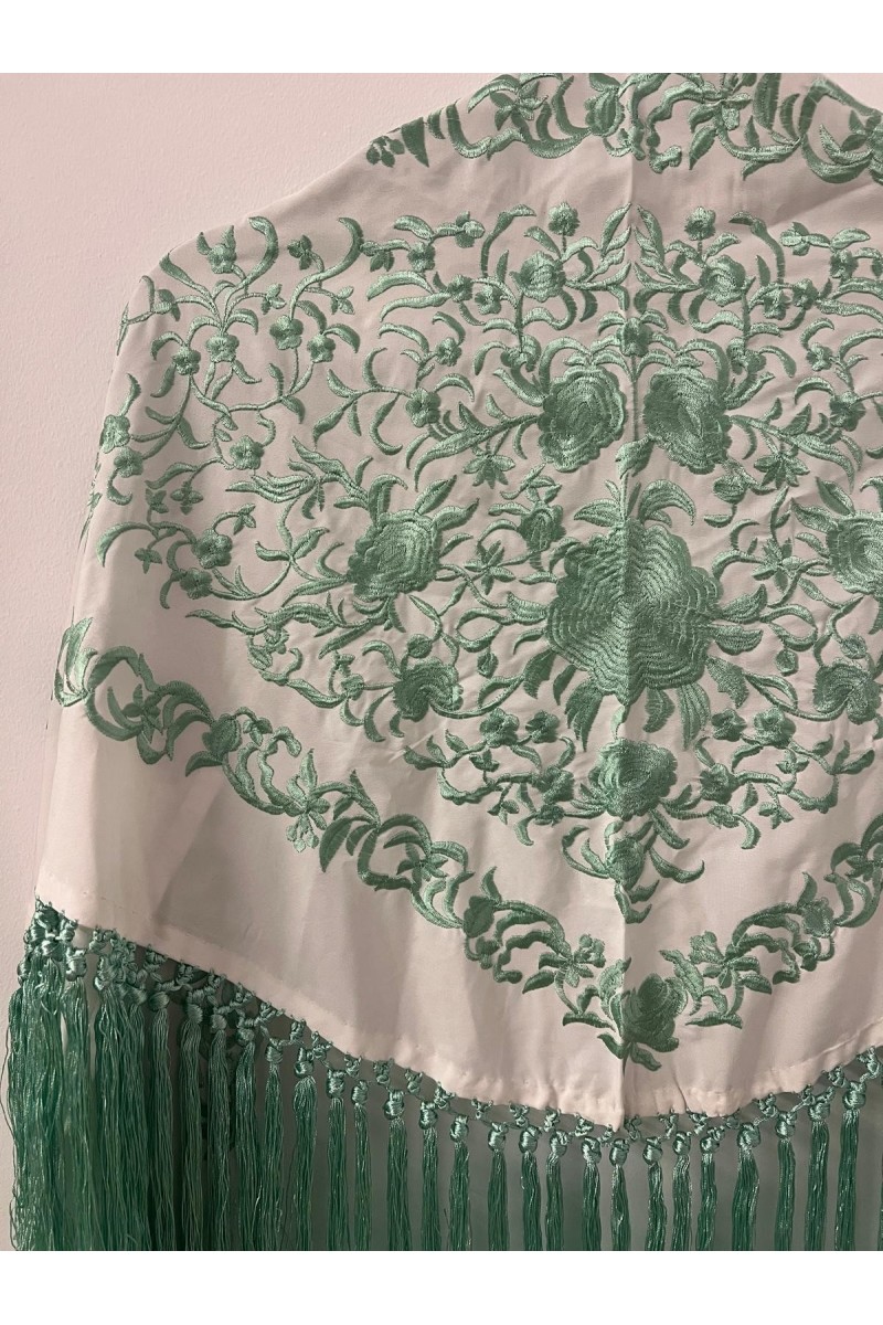 Mantoncillo de flamenca ANDALUCÍA bicolor blanco roto/verde agua