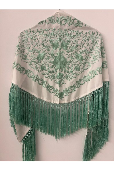 Mantoncillo de flamenca ANDALUCÍA bicolor blanco roto/verde agua