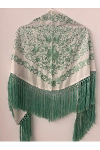 Mantoncillo de flamenca ANDALUCÍA bicolor blanco roto/verde agua