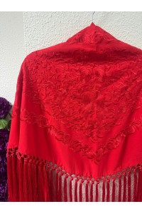 Mantoncillo de flamenca ANDALUCÍA rojo al tono con borlones