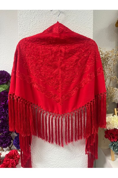 Mantoncillo de flamenca ANDALUCÍA rojo al tono con borlones