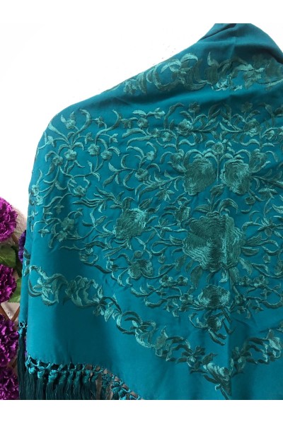 Mantoncillo de flamenca ANDALUCÍA azul petróleo al tono