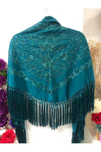 Mantoncillo de flamenca ANDALUCÍA azul petróleo al tono