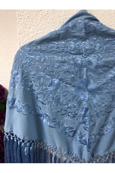 Mantoncillo de flamenca ANDALUCÍA azul celeste al tono