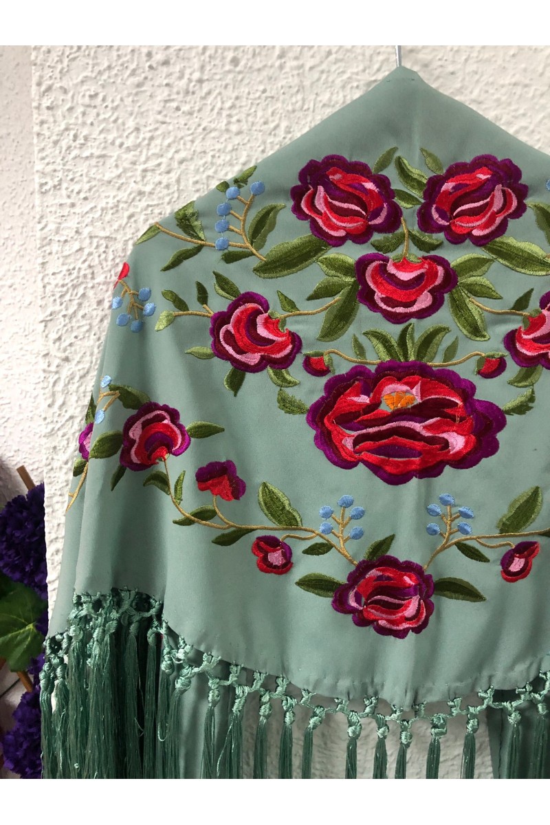 Mantoncillo de flamenca de niña PEONITA verde jabonoso