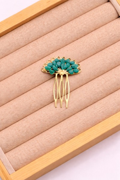 Peinecillo ABANICO TURQUESAS dorado