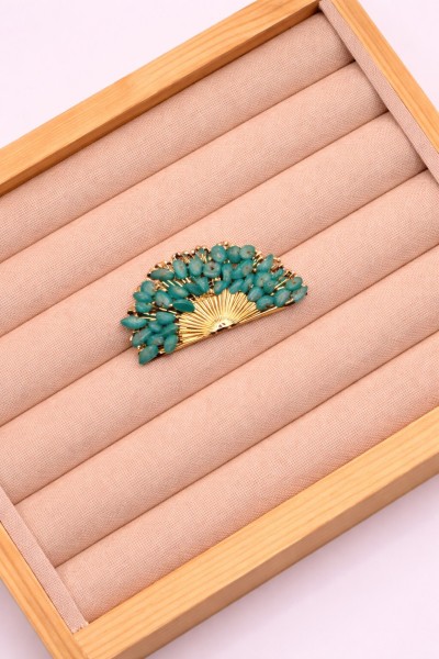 Broche dorado ABANICO TURQUESAS
