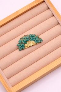 Broche dorado ABANICO TURQUESAS