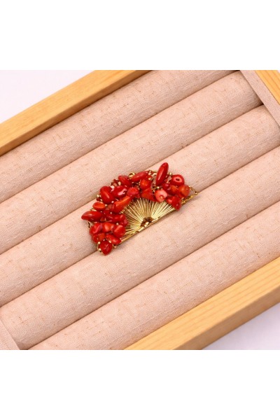 Broche dorado ABANICO CORAL