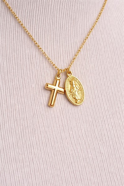 Medalla dorada Virgen MILAGROSA y CRUZ