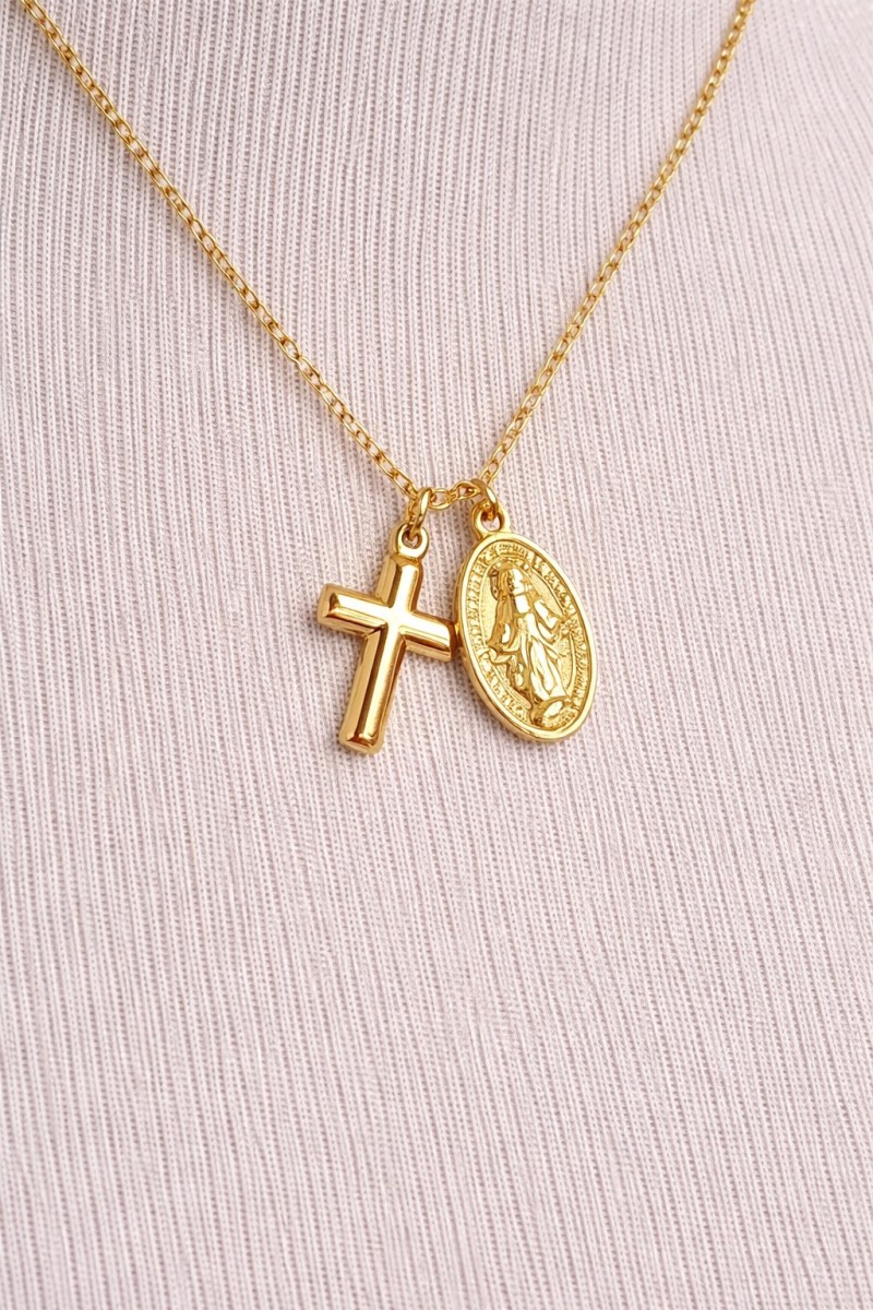 Medalla dorada Virgen MILAGROSA y CRUZ
