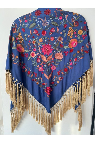 Mantoncillo de flamenca PUREZA azul y dorado