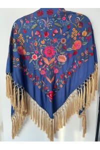 Mantoncillo de flamenca PUREZA azul y dorado