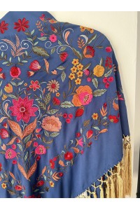 Mantoncillo de flamenca PUREZA azul y dorado