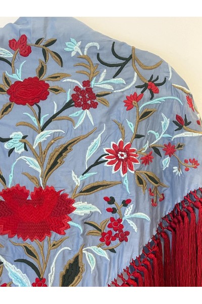 Mantoncillo de flamenca CARMESÍ azul ducado y rojo