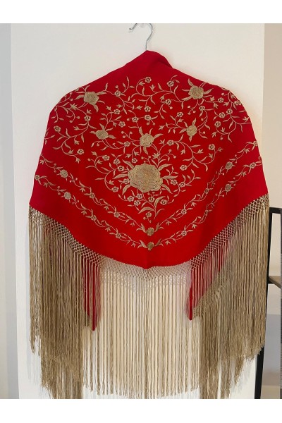 Mantoncillo de flamenca HADA rojo y dorado