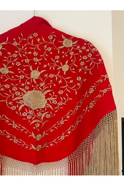 Mantoncillo de flamenca HADA rojo y dorado