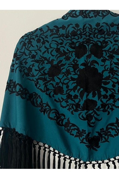 Mantoncillo de flamenca ANDALUCÍA bicolor azul petróleo/negro
