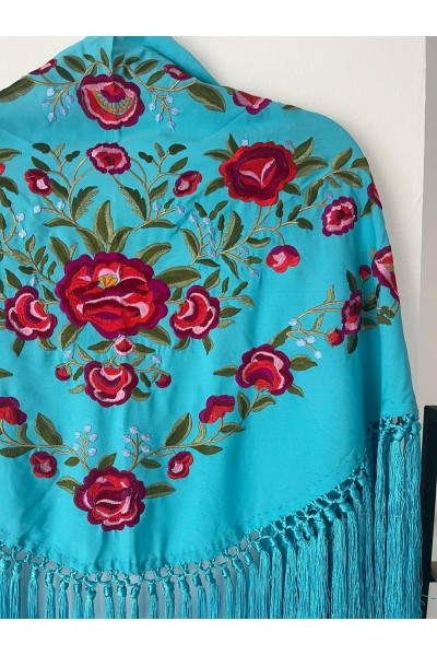 Mantoncillo de flamenca PEONITA azul turquesa