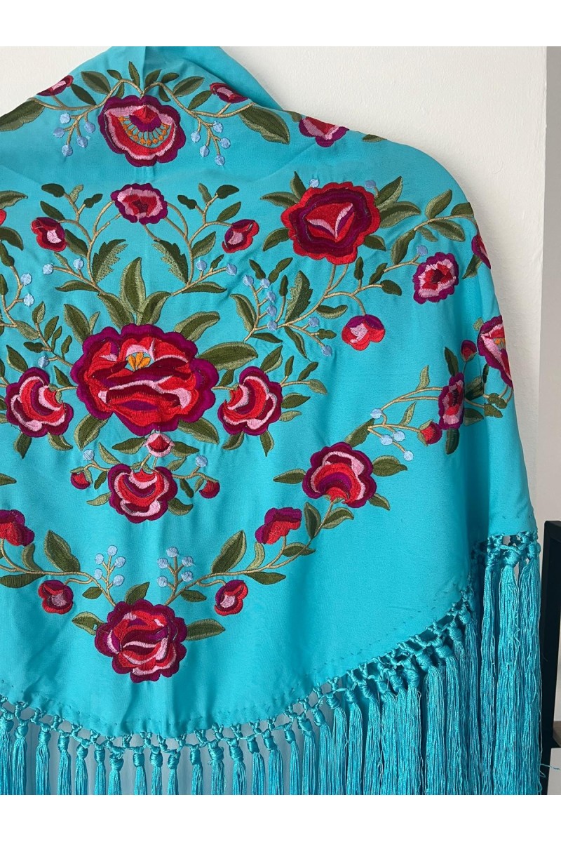 Mantoncillo de flamenca PEONITA azul turquesa