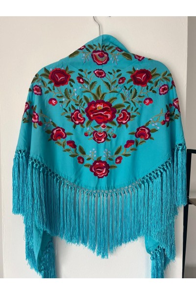Mantoncillo de flamenca PEONITA azul turquesa
