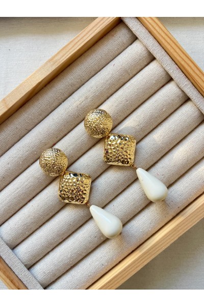 Pendientes CANDELA dorado y blanco roto