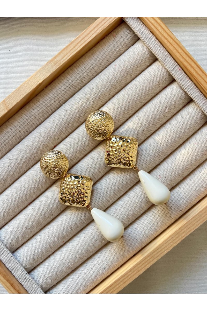 Pendientes CANDELA dorado y blanco roto