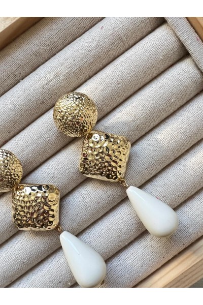 Pendientes CANDELA dorado y blanco roto