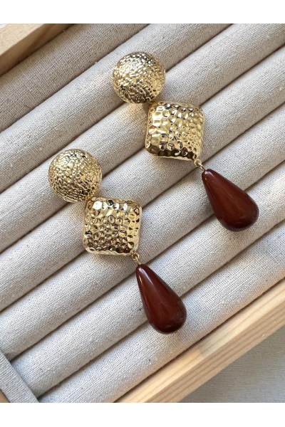 Pendientes CANDELA dorado y marrón chocolate