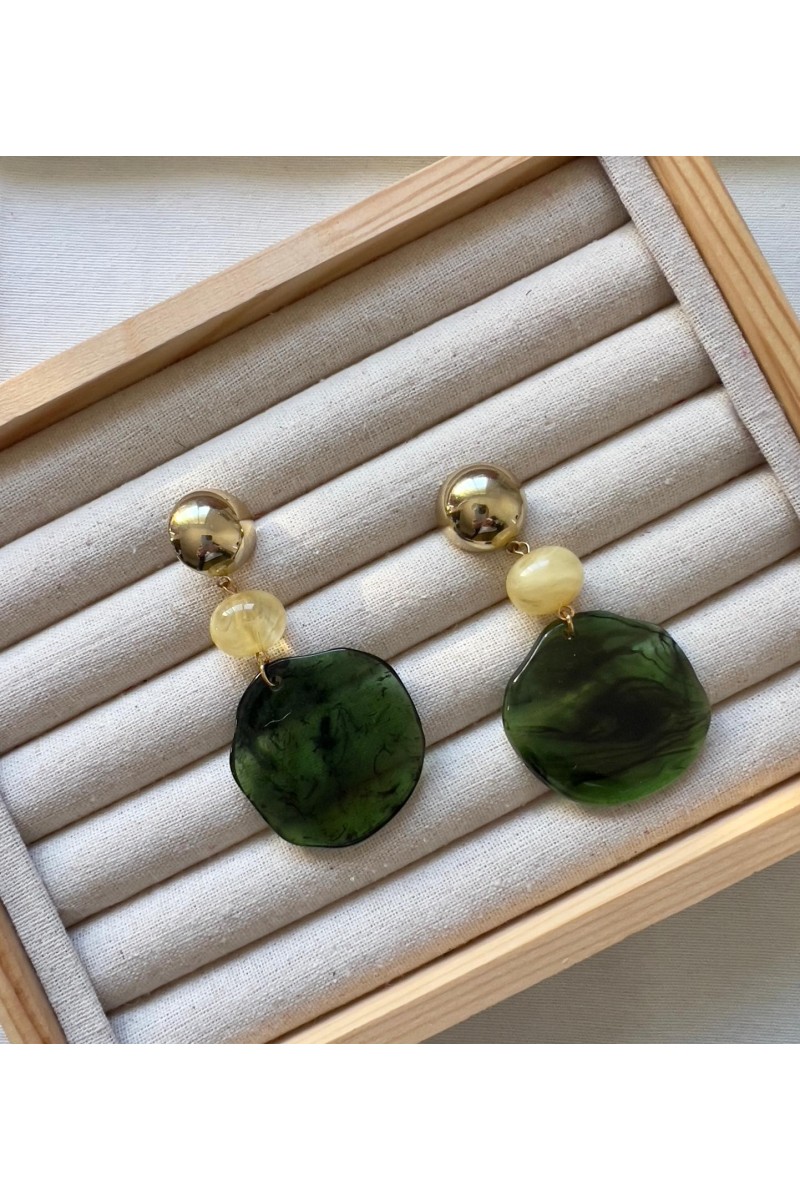 Pendientes DALIA dorado y verde botella