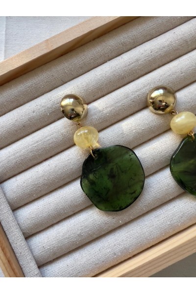 Pendientes DALIA dorado y verde botella