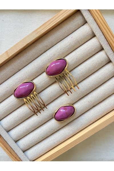 Broche PIEDRA malva y dorado
