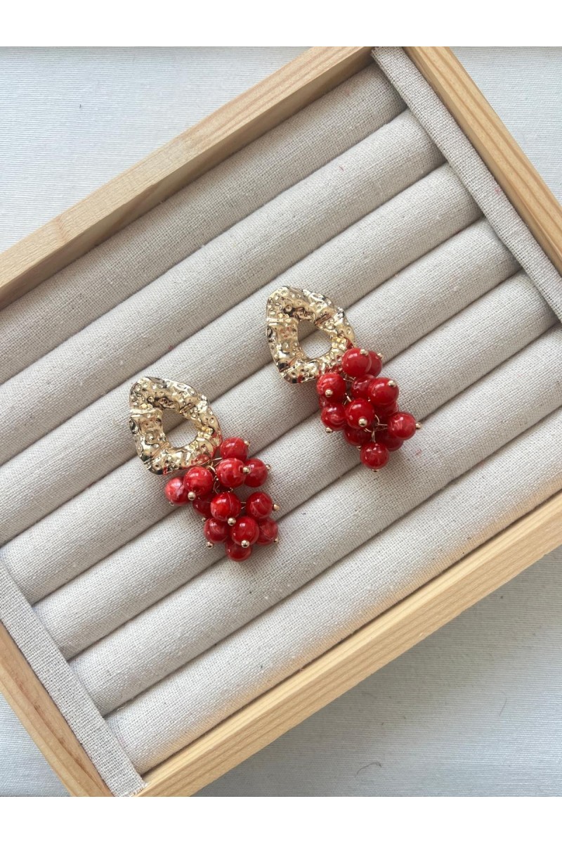 Pendientes VIÑA rojo, negro, turquesa, nácar, coral