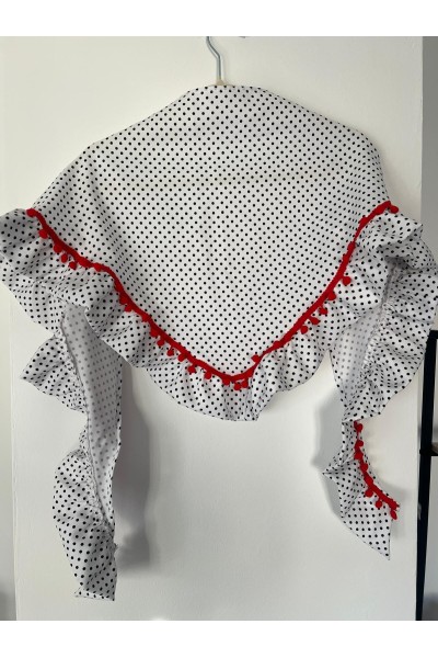 Pico de flamenca OLEÁ con volante blanco lunaritos negros