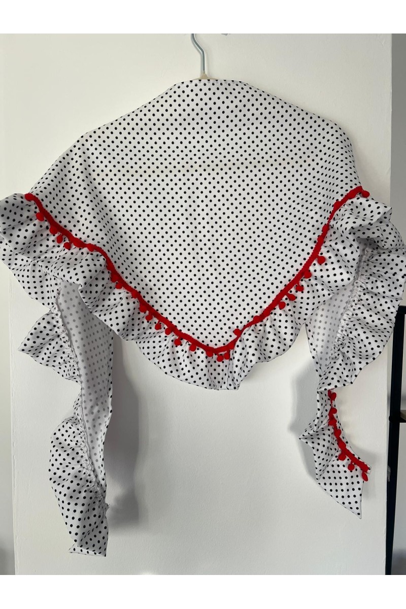 Pico de flamenca OLEÁ con volante blanco lunaritos negros