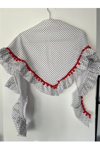 Pico de flamenca OLEÁ con volante blanco lunaritos negros
