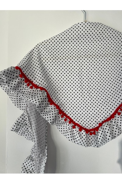 Pico de flamenca OLEÁ con volante blanco lunaritos negros