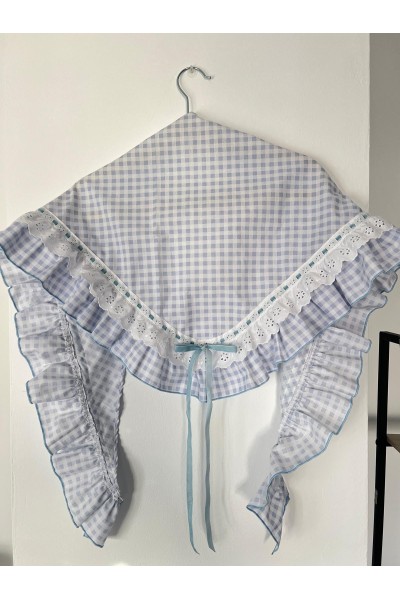Pico de flamenca DULCE blanco, azul celeste, tira bordada y terciopelo
