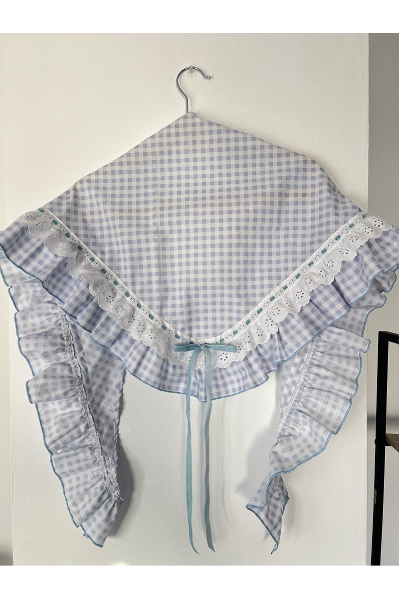 Pico de flamenca DULCE blanco, azul celeste, tira bordada y terciopelo