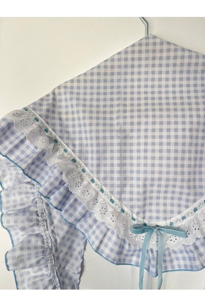 Pico de flamenca DULCE blanco, azul celeste, tira bordada y terciopelo