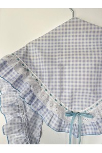 Pico de flamenca DULCE blanco, azul celeste, tira bordada y terciopelo