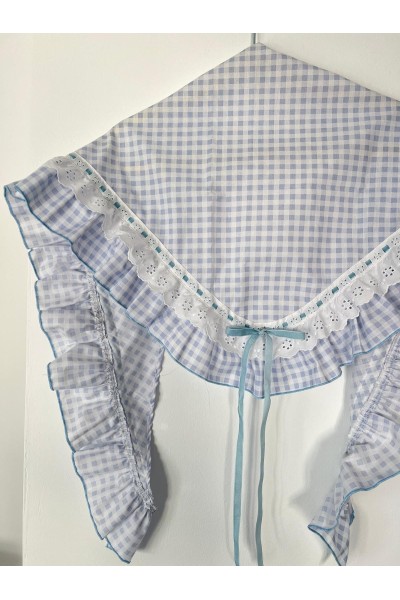 Pico de flamenca DULCE blanco, azul celeste, tira bordada y terciopelo