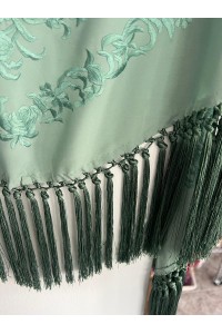 Mantoncillo de flamenca ANDALUCÍA verde jabonoso, fleco verde oscuro