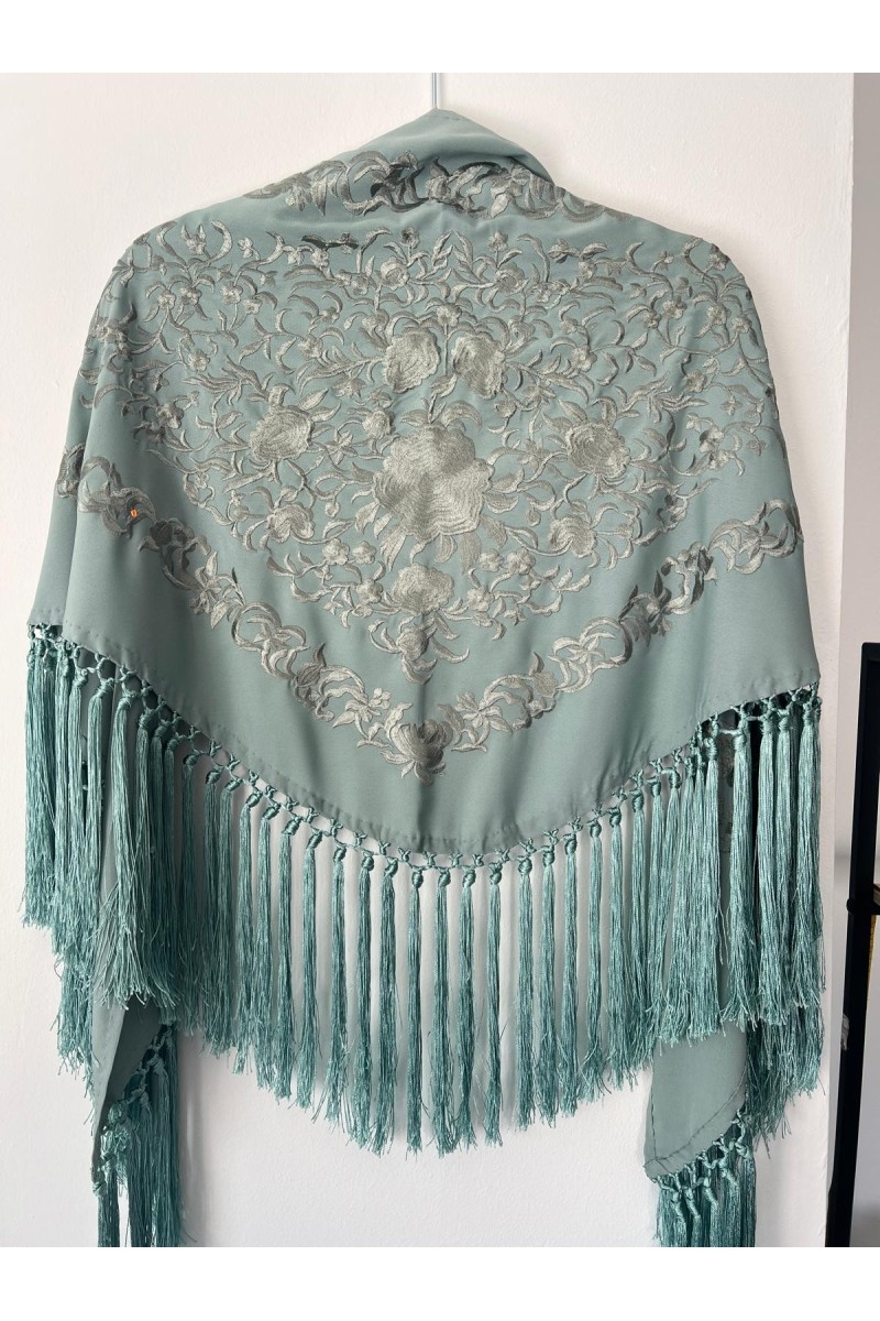 Mantoncillo de flamenca ANDALUCÍA verde jabonoso, flecado a mano