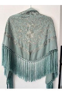 Mantoncillo de flamenca ANDALUCÍA verde jabonoso, flecado a mano