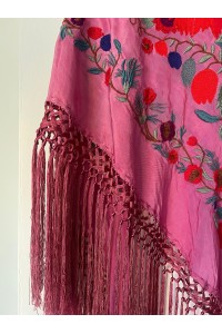 Mantoncillo de flamenca IMPERIOSO rosa, esterilla, flecado artesanal
