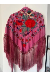 Mantoncillo de flamenca IMPERIOSO rosa, esterilla, flecado artesanal