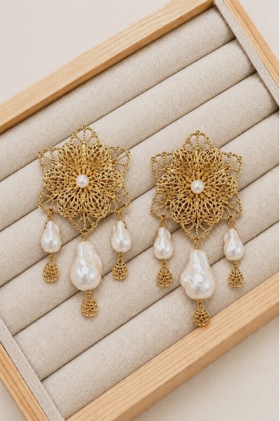 Pendientes MAREA dorados y perlas