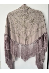 Mantoncillo de flamenca ANDALUCÍA gris topo al tono, borlones