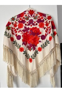 Mantoncillo de flamenca ALBOREÁ beige, flecado artesanal